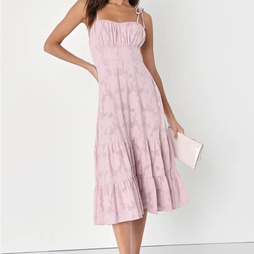 Sweet Sentiments Light Mauve Jacquard Tiered Midi Dress
